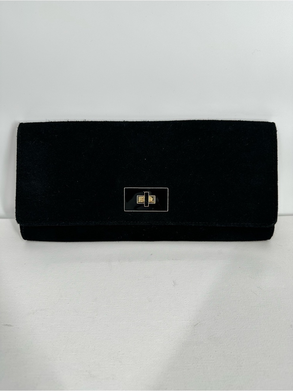 BANANA REPUBLIC Genuine Leather Black Suede Evening Clutch Gold Hardware